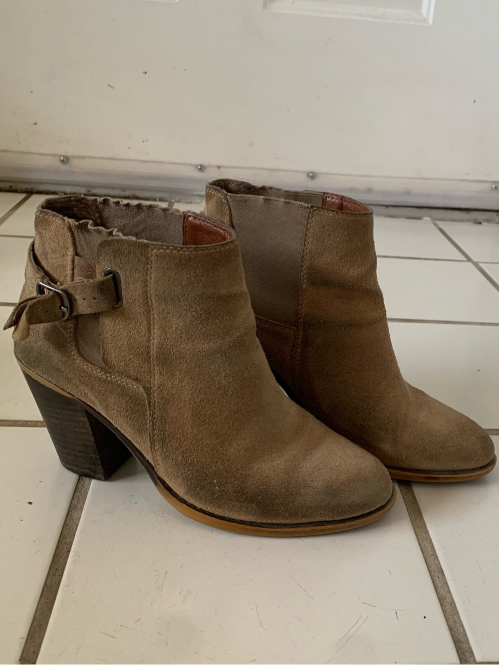 Lucky Brand Taupe Suede Ankle Booties with Buckle